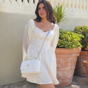 Cider White Buttoned Sundress with Bishop Sleeves